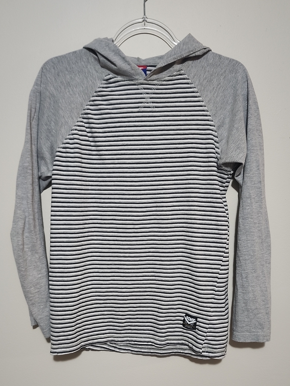 Pony Grey White Stripe Hoodie Red Blue Logo Tag Top Vintage Retro 90s Athletic